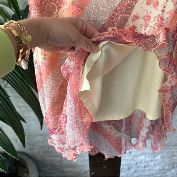 LA BELLE Vintage Y2K Peach Pink Floral Paisley MIDI Slip Skirt Size Small - Picture 6 of 7